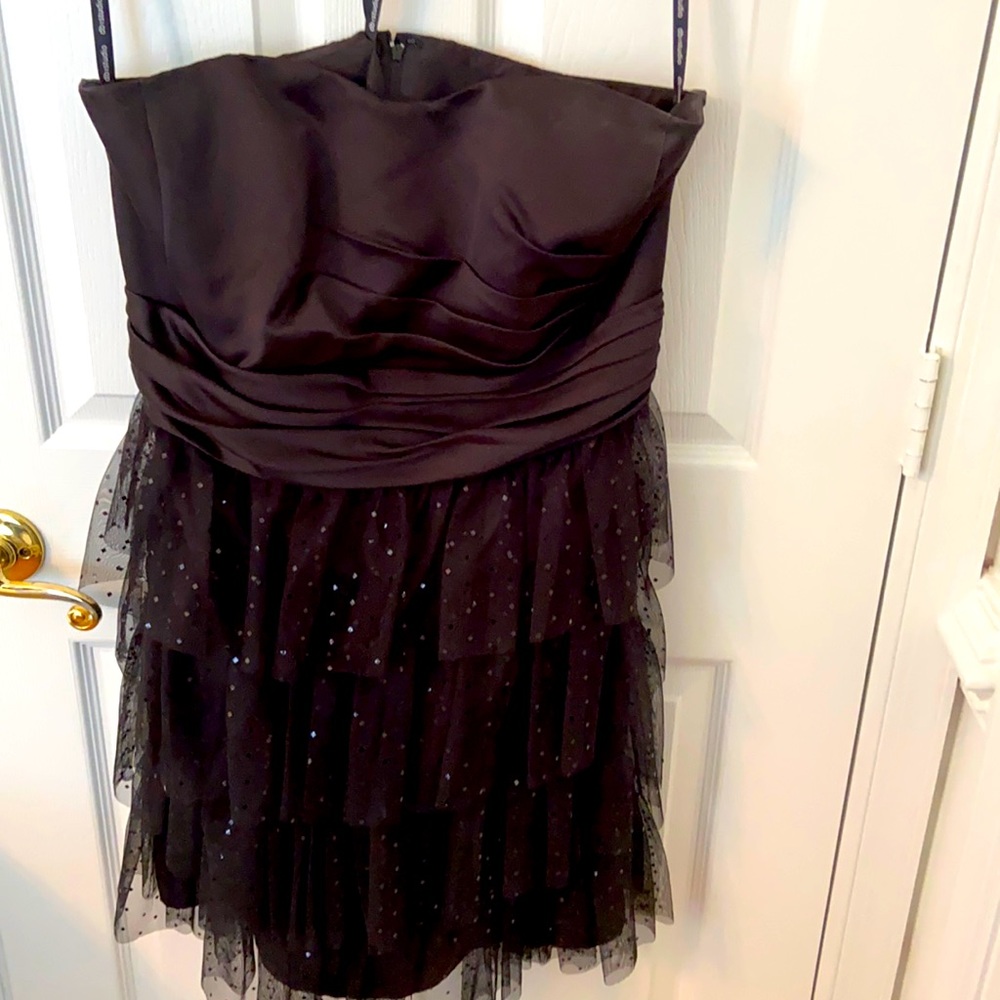 Davids Bridal strapless black dress tulle skirt 14